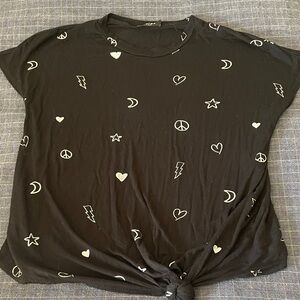 Terez Black Short Sleeve Tee with Silver Symbols